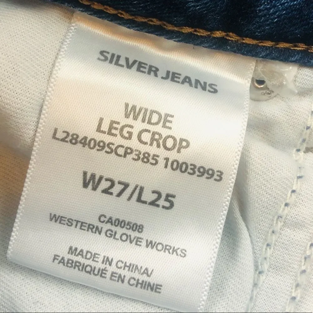 Silver High Rise Wide Leg Crop Jeans Size …
